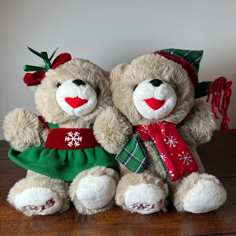 Holiday Teddy Bear Pair with Festive Outfits - 2023 Edition